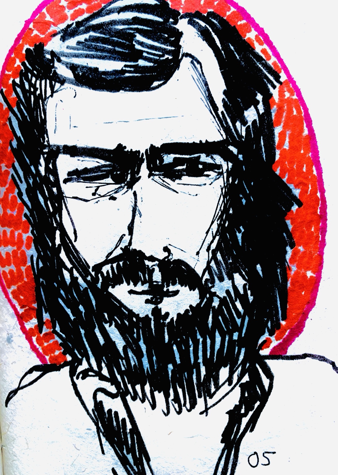 Carnet nomade de Juliette Savaëte, portrait frontal d'un homme barbu