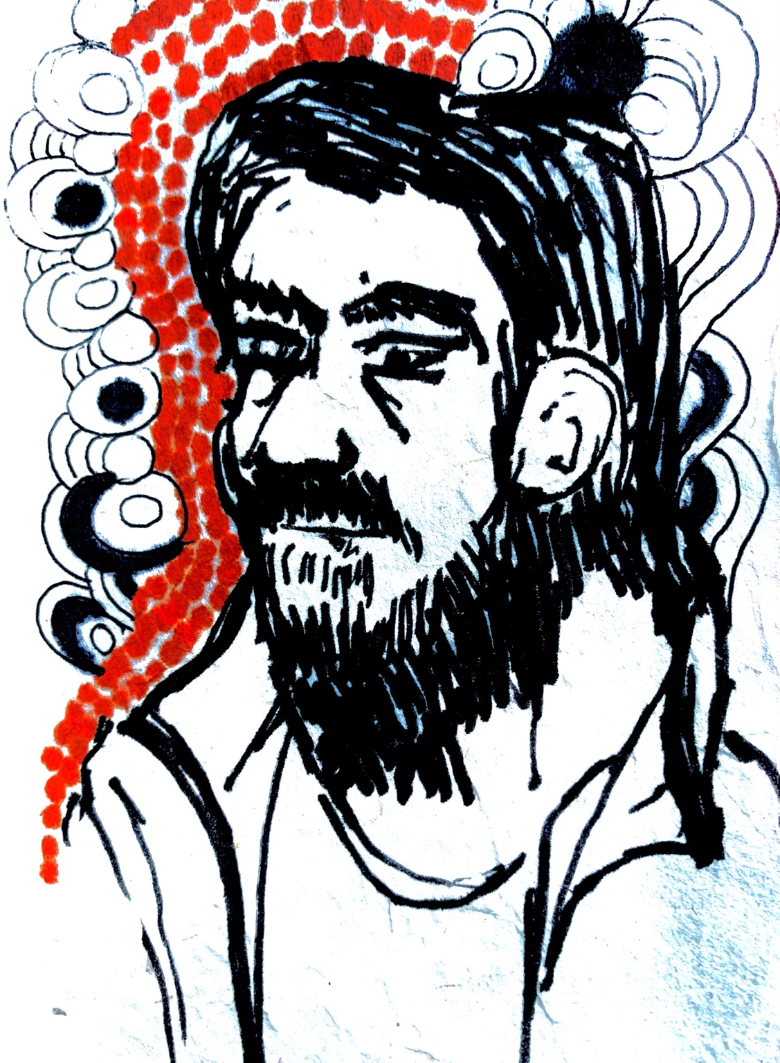 Carnet nomade de Juliette Savaëte, portrait d'homme barbu de trois quarts